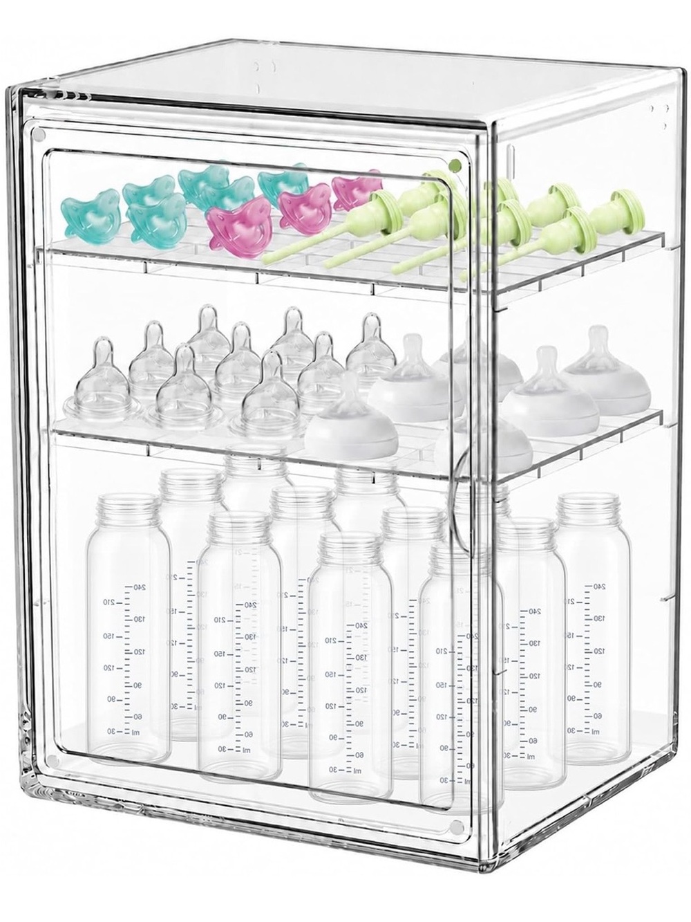 Clear Baby Bottle & Accessory Organizer - Transparent Storage Cabinet 3-tier